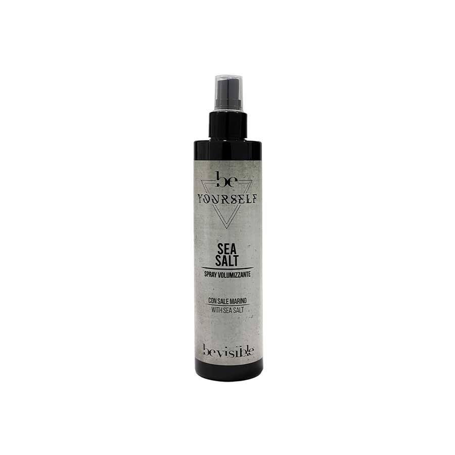 bevisible beYourself Sea Salt volumizing spray in sleek black bottle with minimalist design, perfect for adding texture and volume to hair.