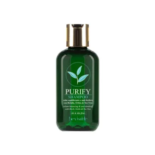 Tea Tree Purify Shampoo for sebum balancing and anti-dandruff with Birch, Nettle, and Tea Tree extracts. 250ml bottle.